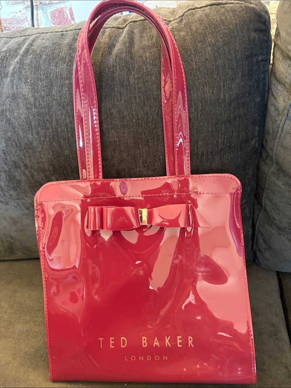 Ted Baker Pink Patent Bow Tote with Gold Logo
